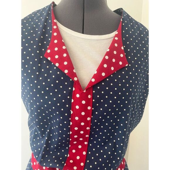 Red, White, & Blue Polkadot Apron with Pocket - Picture 2 of 10
